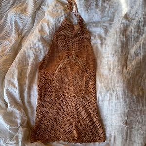 Pink Crocheted Mini Halter Dress